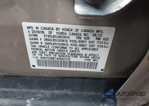 2003 Acura Mdx from USA, damaged, VIN 2HNYD18673H550702